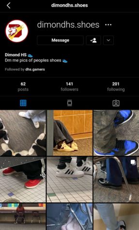 Screenshot of the Instagram profile Dimondhs.shoes featuring nine images of random students shoes